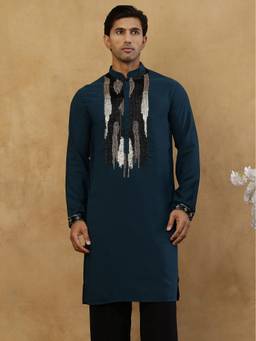 Jompers - Blue Cotton Embroidered Kurta