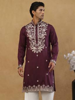 Jompers - Maroon Cotton Floral Embroidered Kurta