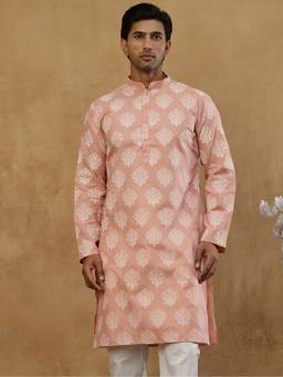 Jompers - Peach Cotton Floral Printed Kurta