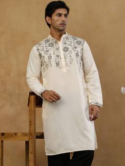 Jompers - Cream Cotton Floral Thread Work Kurta