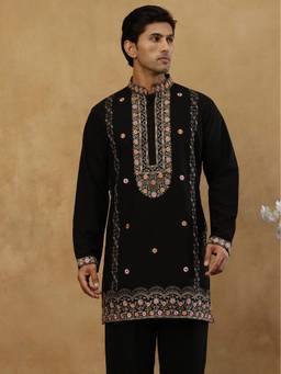 Jompers - Black Cotton Embroidered Kurta