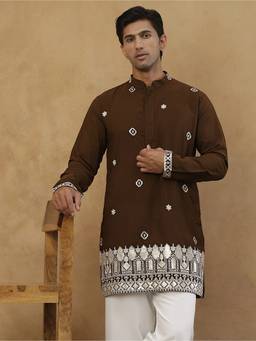Jompers - Brown Cotton Embroidered Kurta