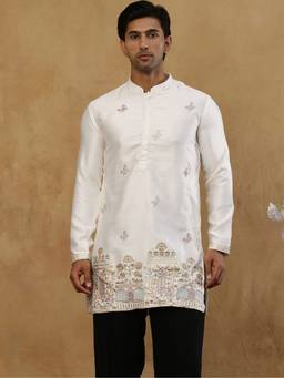 Jompers - Cream Silk Embroidered Kurta
