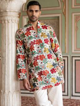 Jompers - White Silk Floral Kurta