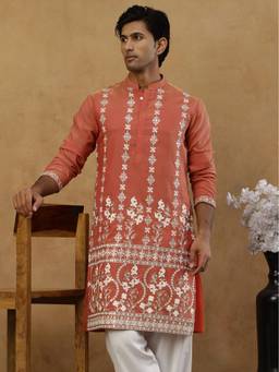 Jompers - Peach Cotton Embroidered Kurta