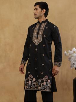 Jompers - Black Cotton Embroidered Kurta