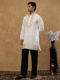 Jompers - White Cotton Blend Embroidered Kurta with Korean Pant