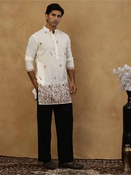 Jompers - White Cotton Blend Embroidered Kurta with Korean Pant