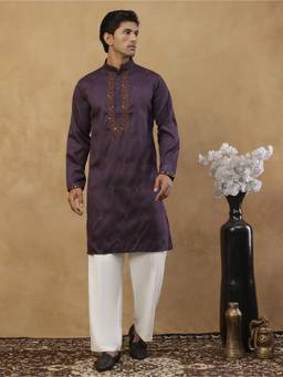 Jompers - Purple Cotton Blend Embroidered Kurta with Korean Pant