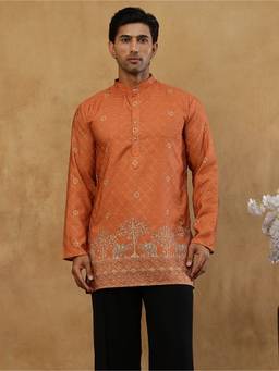 Jompers - Orange Cotton Floral Thread Work Kurta