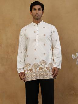 Jompers - White Cotton Floral Thread Work Kurta