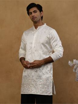 Jompers - White Silk Embroidered Kurta