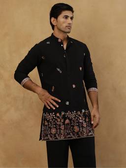 Jompers - Black Cotton Embroidered Kurta