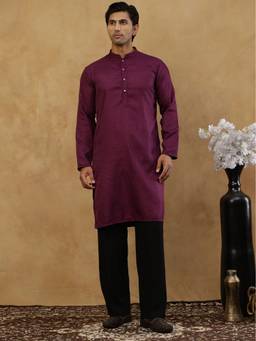 Jompers - Purple Silk Blend Embroidered Kurta with Korean Pant
