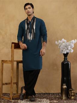 Jompers - Blue Cotton Blend Embroidered Kurta with Korean Pant