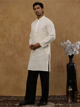 Jompers - Cream Cotton Blend Embroidered Kurta with Korean Pant