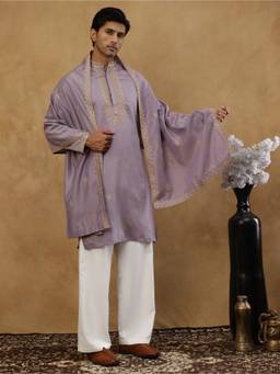 Jompers - Purple Cotton Blend Floral Work Kurta with Korean Pant and Dupatta