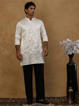 Jompers - White Silk Blend Embroidered Kurta with Korean Pant