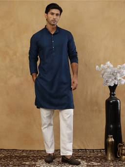 Jompers - Blue Silk Blend Embroidered Kurta with Korean Pant