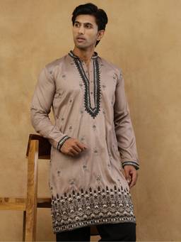 Jompers - Brown Silk Embroidered Kurta