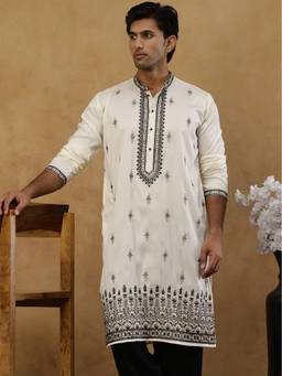 Jompers - White Silk Embroidered Kurta