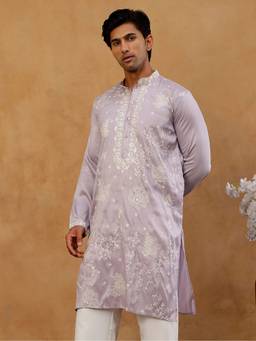 Jompers - Lavender Silk Floral Thread Work Kurta