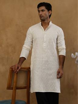 Jompers - Cream Cotton Sequined Kurta