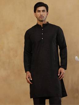 Jompers - Black Silk Embroidered Kurta