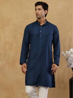 Jompers - Blue Silk Embroidered Kurta