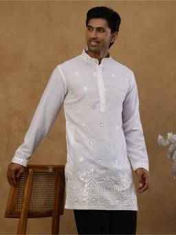 Jompers - White Cotton Embroidered with Mirror Work Kurta