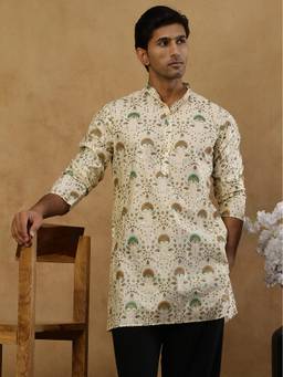 Jompers - Cream Silk Floral Printed Kurta