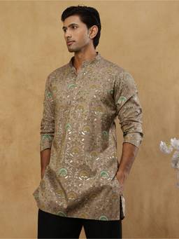 Jompers - Grey Silk Floral Printed Kurta