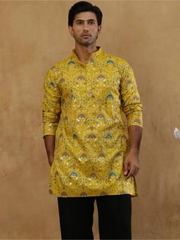 Jompers - Mustard Silk Floral Printed Kurta
