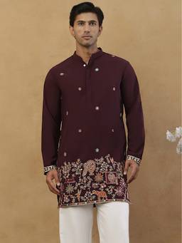 Jompers - Wine Cotton Embroidered Kurta