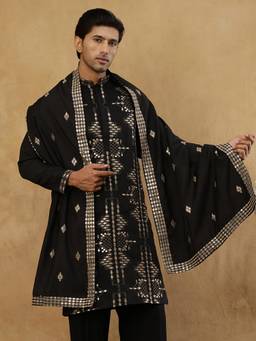 Jompers - Black Cotton Embroidered with Mirror Work Kurta