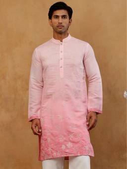 Jompers - Pink Silk Floral Thread Work Kurta