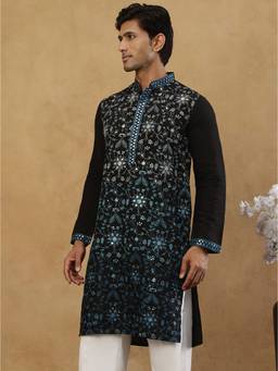Jompers - Black Silk Sequined Kurta