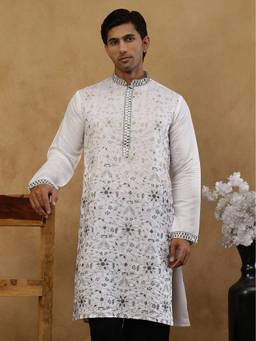 Jompers - White Silk Sequined Kurta