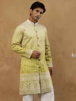 Jompers - Green Silk Embroidered Kurta