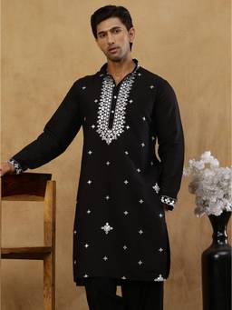 Jompers - Black Silk Embroidered with Mirror Work Kurta
