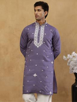 Jompers - Purple Silk Embroidered with Mirror Work Kurta