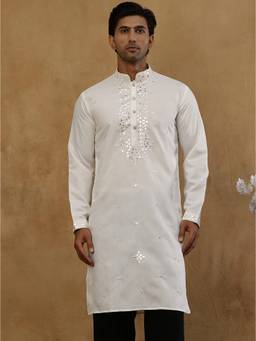 Jompers - White Silk Embroidered with Mirror Work Kurta
