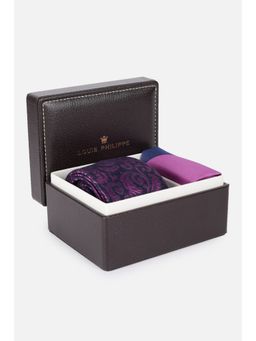 Louis Philippe - Men Purple Embroidered Tie and Pocket Square