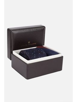 Louis Philippe - Men Navy Blue Embroidered Tie and Pocket Square