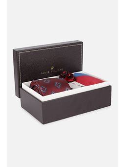 Louis Philippe - Men Maroon Embroidered Tie with Pocket Square and Lapel Pin