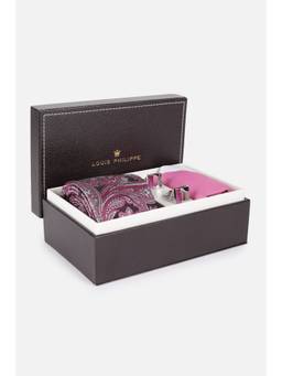 Louis Philippe - Men Pink Embroidered Tie Pocket Square and Cufflinks