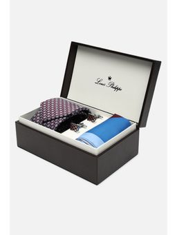 Louis Philippe - Men Maroon Printed Tie Pocket Square and Cufflinks