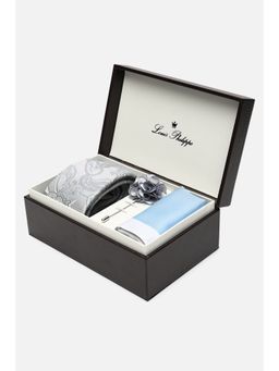 Louis Philippe - Men Grey Embroidered Tie with Pocket Square and Lapel Pin