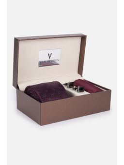 Van Heusen - Men Maroon Formal Tie Pocket Square and Cufflinks
