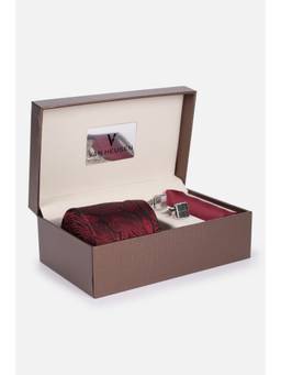 Van Heusen - Men Red Party Tie Pocket Square and Cufflinks
